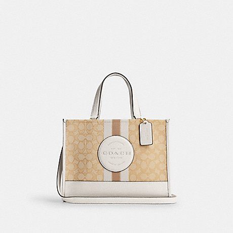 COACH CQ877 Dempsey Carryall In Signature Jacquard With Stripe And Coach Patch Gold/Light-Khaki-Chalk