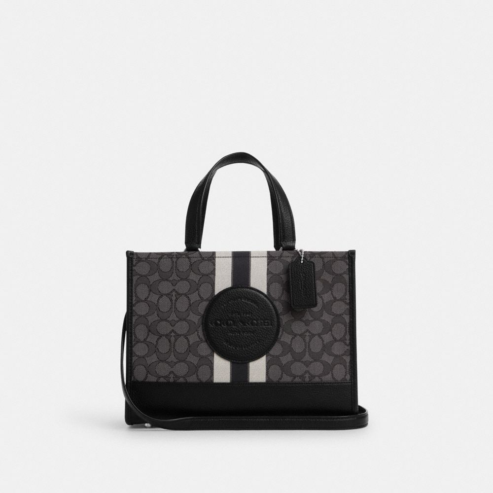 COACH CQ877 Dempsey Carryall In Signature Jacquard With Stripe And Coach Patch Silver/Black Smoke Black Multi