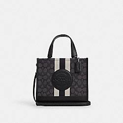 COACH CQ878 Dempsey Tote 22 In Signature Jacquard With Stripe And Coach Patch SILVER/BLACK SMOKE BLACK MULTI