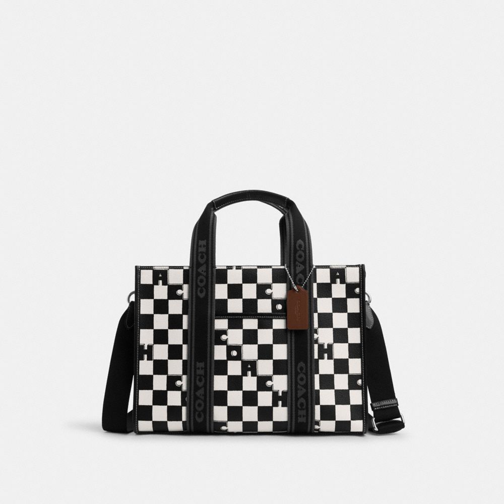 COACH CR101 Smith Tote With Checkerboard Print SILVER/BLACK/CHALK