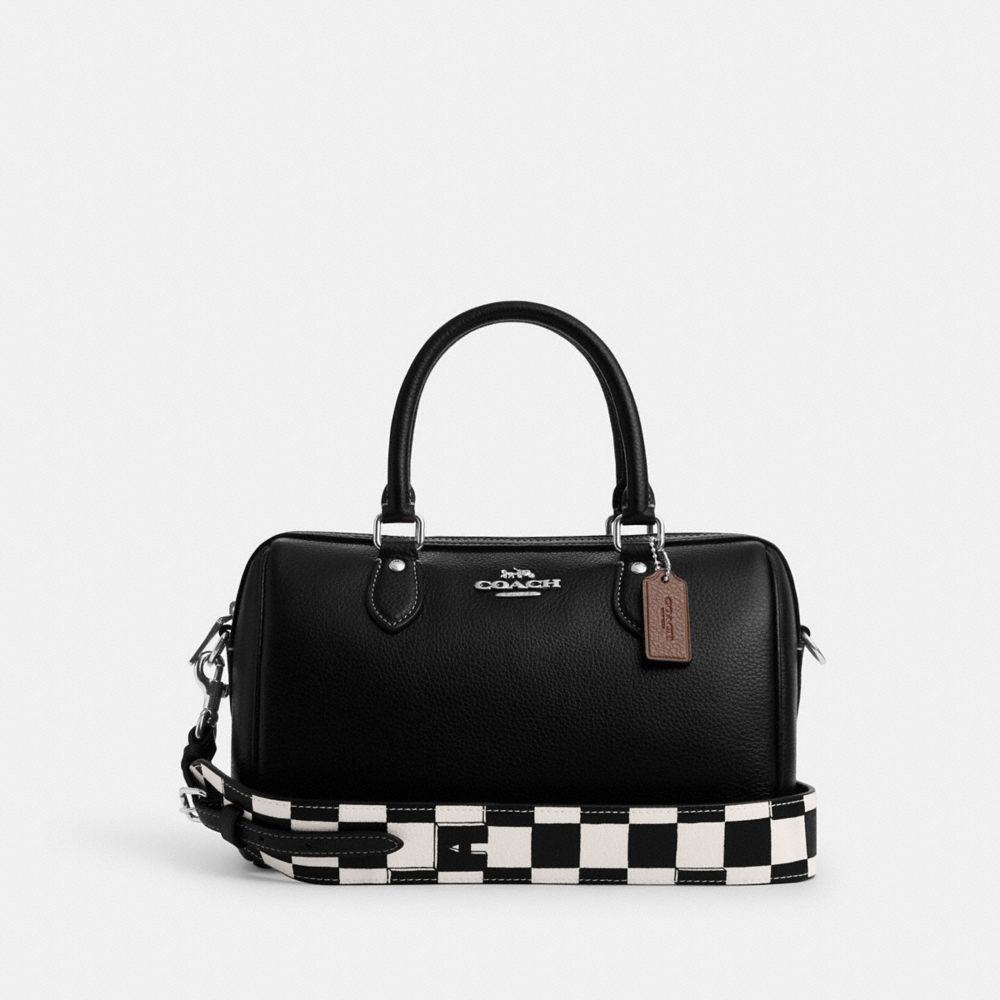 COACH CR102 Rowan Satchel With Checkerboard Print SILVER/BLACK/CHALK