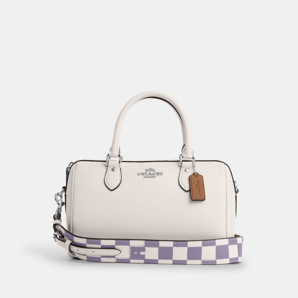 Rowan Satchel With Checkerboard Print - CR102 - Silver/Light Violet/Chalk