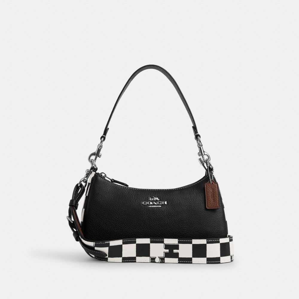Teri Shoulder Bag With Checkerboard Print - CR103 - Silver/Black/Chalk