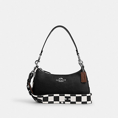 COACH CR103 Teri Shoulder Bag With Checkerboard Print Silver/Black/Chalk