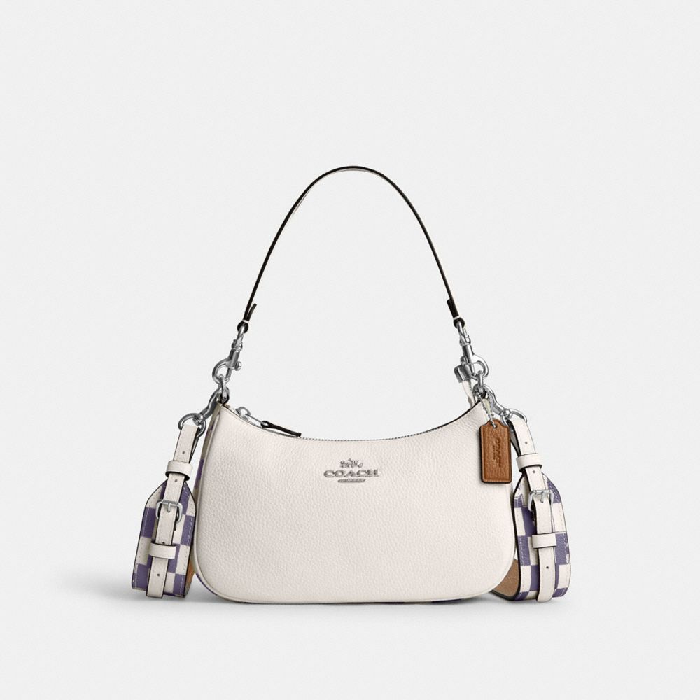 COACH CR103 Teri Shoulder Bag With Checkerboard Print SILVER/LIGHT VIOLET/CHALK