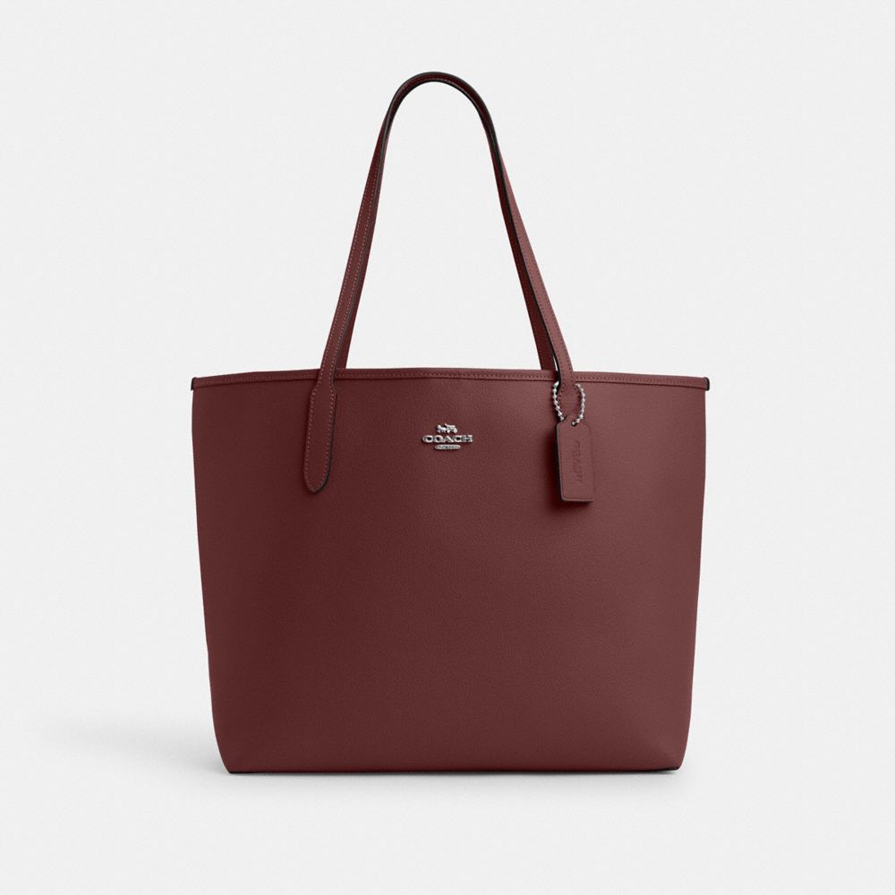 COACH CR111 City Tote Bag SILVER/WINE