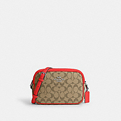Jamie Camera Bag In Signature Canvas - CR135 - Silver/Khaki/Miami Red