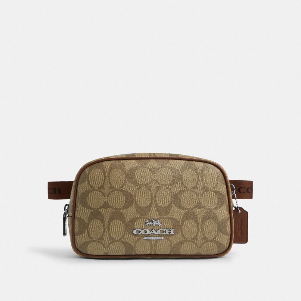 COACH CR137 Pace Belt Bag In Signature Canvas SILVER/KHAKI/SADDLE