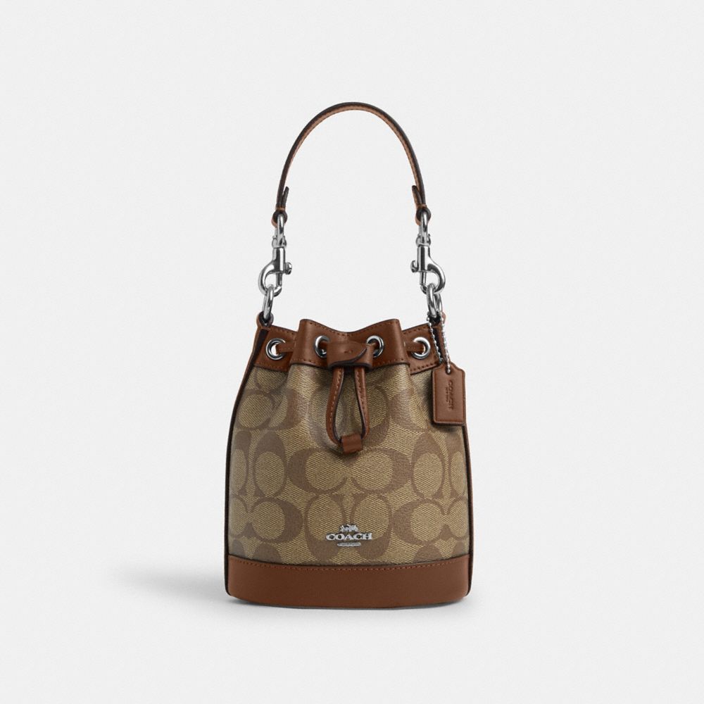 Mini Bucket Bag In Signature Canvas - CR145 - Silver/Khaki/Saddle