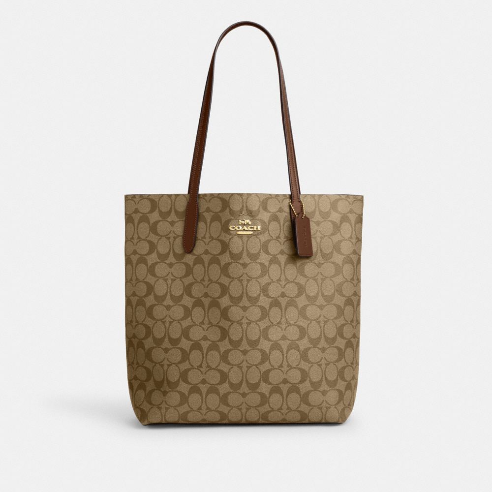 COACH CR147 Thea Tote In Signature Canvas Gold/Khaki Saddle 2