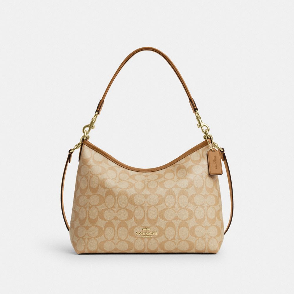 COACH CR149 Laurel Shoulder Bag In Signature Canvas Gold/Lt Khaki/Lt Saddle