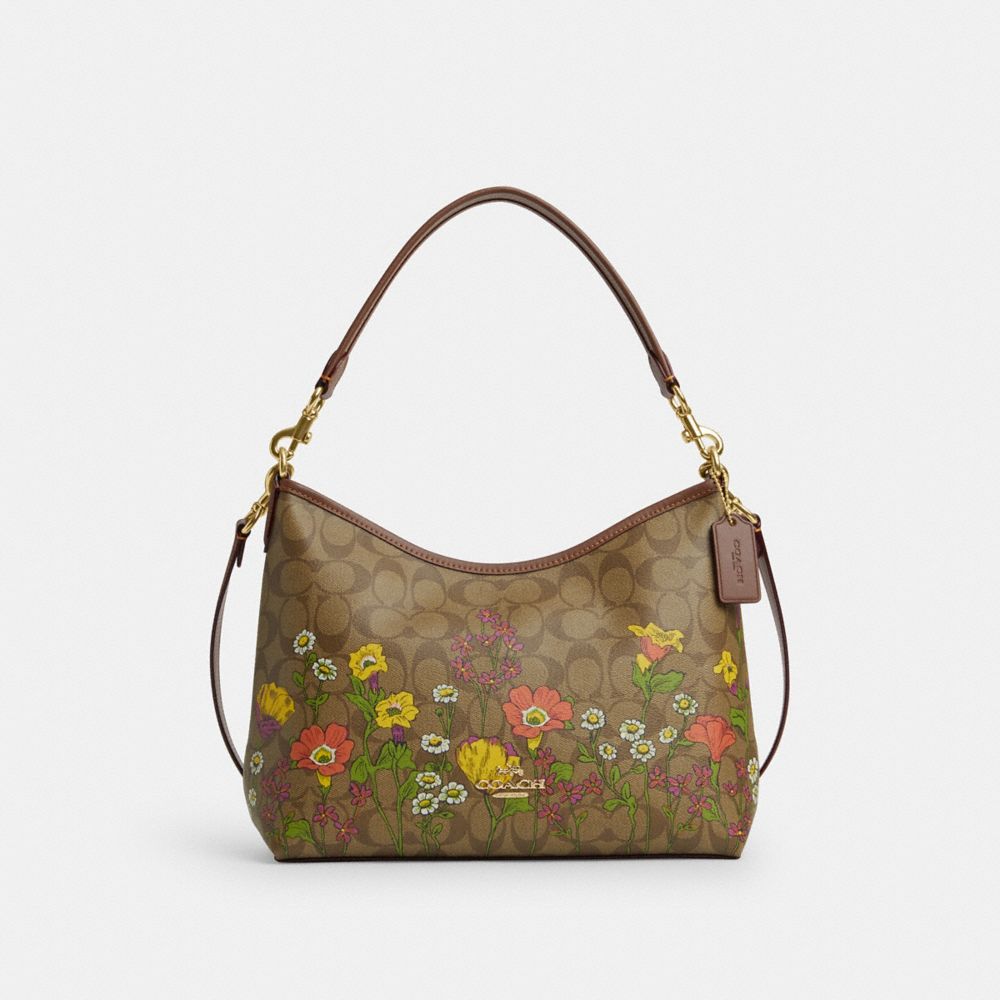 COACH CR150 Laurel Shoulder Bag In Signature Canvas With Floral Print Gold/Khaki Multi