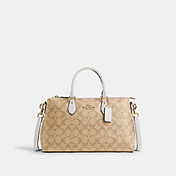 COACH CR157 Georgia Satchel In Signature Canvas GOLD/LIGHT KHAKI CHALK