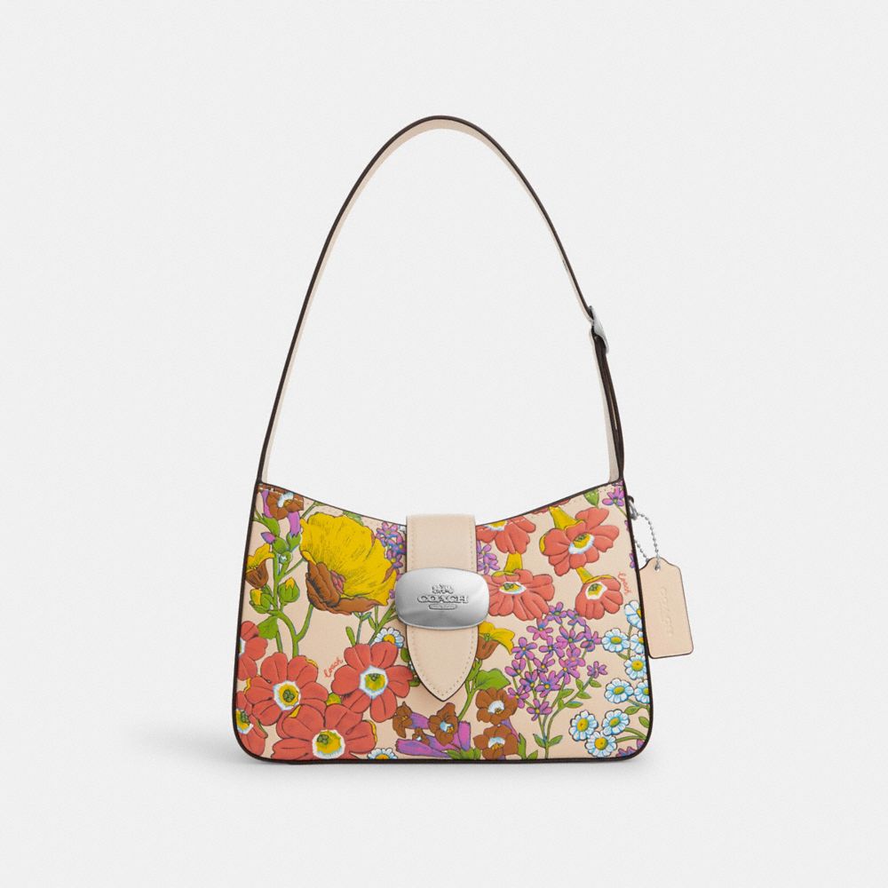 Eliza Shoulder Bag With Floral Print - CR161 - Silver/Ivory Multi