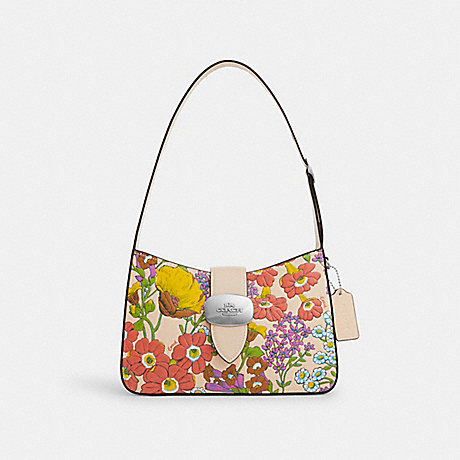 COACH CR161 Eliza Shoulder Bag With Floral Print Silver/Ivory-Multi
