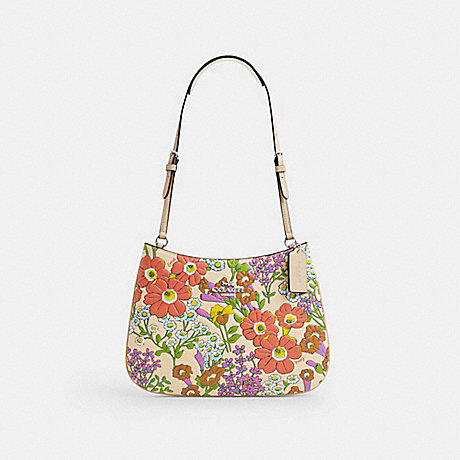COACH CR162 Penelope Shoulder Bag With Floral Print Silver/Ivory Multi