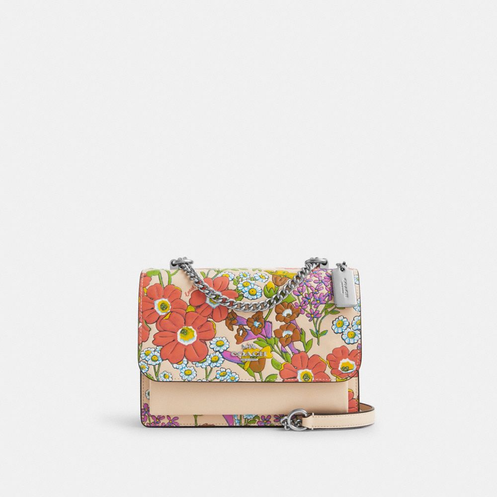 Klare Crossbody Bag With Floral Print - CR163 - Silver/Ivory Multi