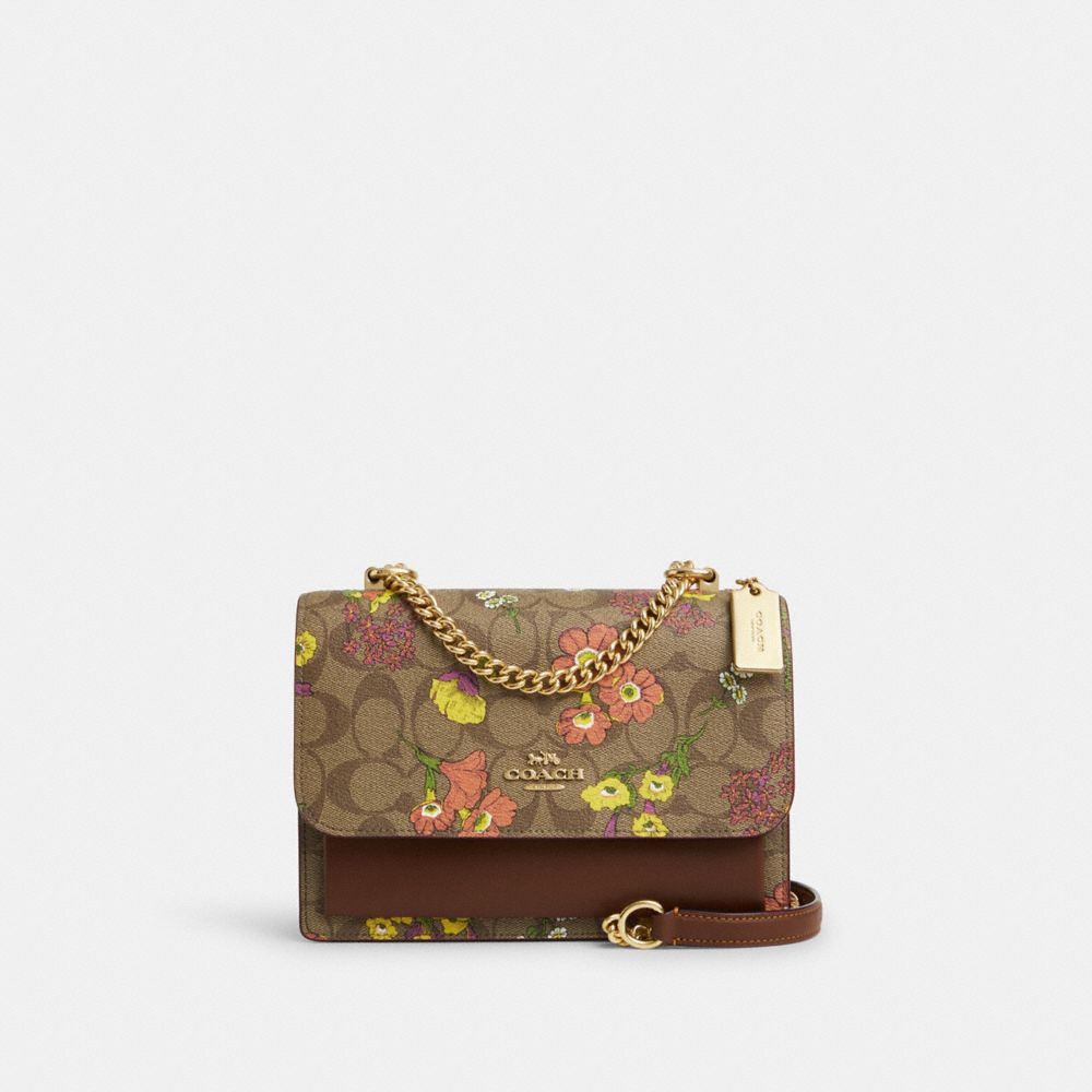 Klare Crossbody In Signature Canvas With Floral Print - CR164 - Gold/Khaki Multi