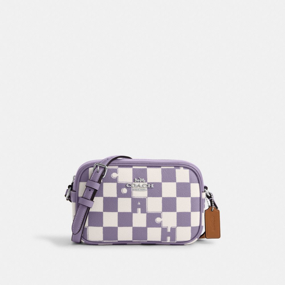 Mini Jamie Camera Bag With Checkerboard Print - CR172 - Silver/Light Violet/Chalk