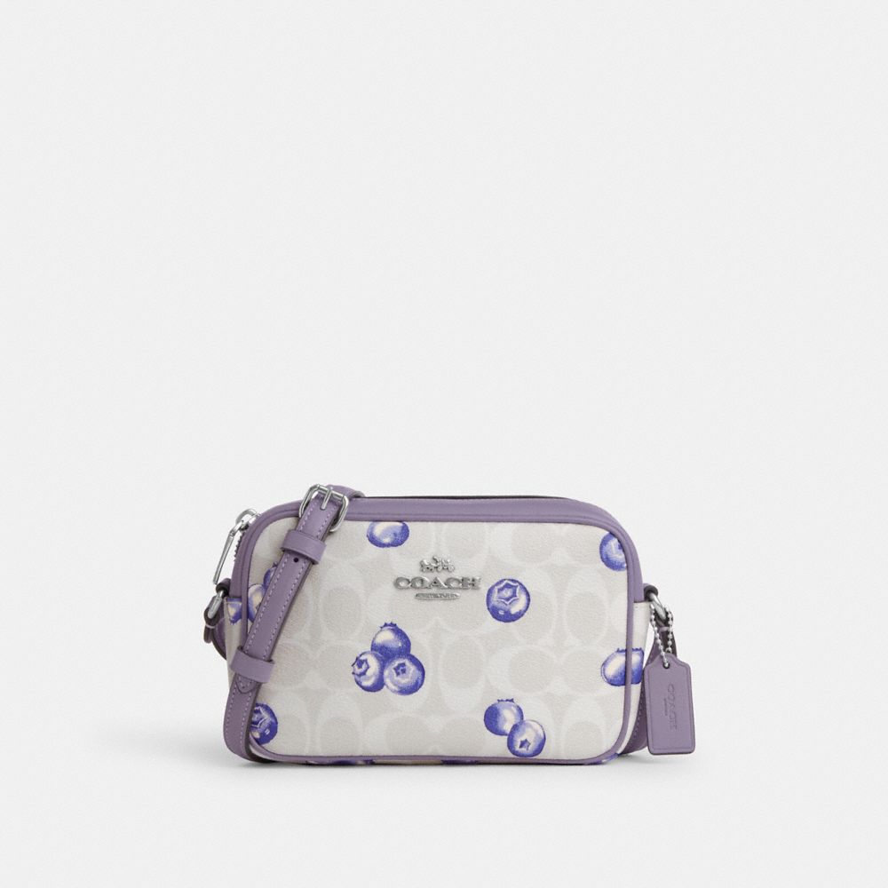 COACH CR176 Mini Jamie Camera Bag In Signature Canvas With Blueberry Print Silver/Chalk/Light-Violet