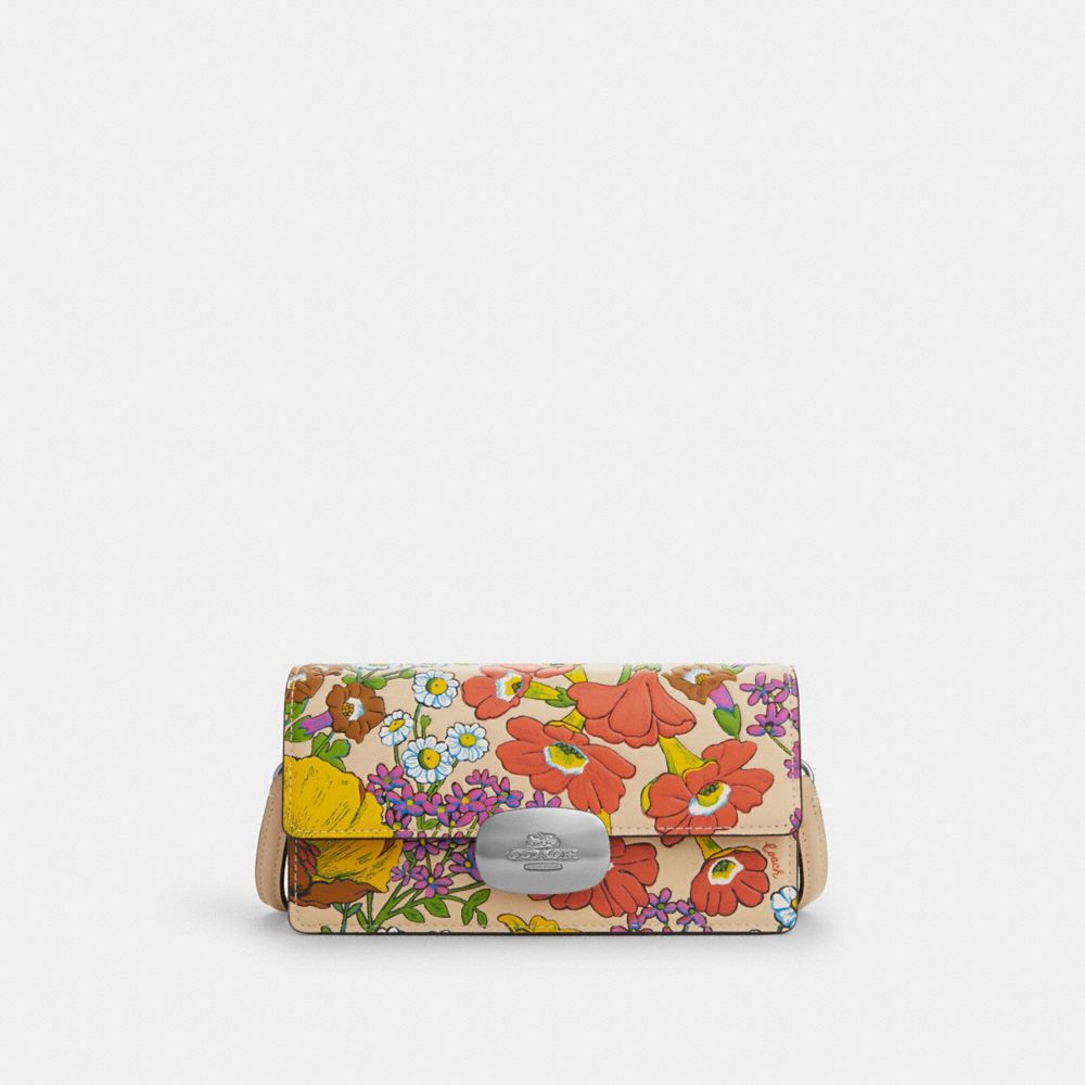 Eliza Small Flap Crossbody With Floral Print - CR183 - Silver/Ivory Multi