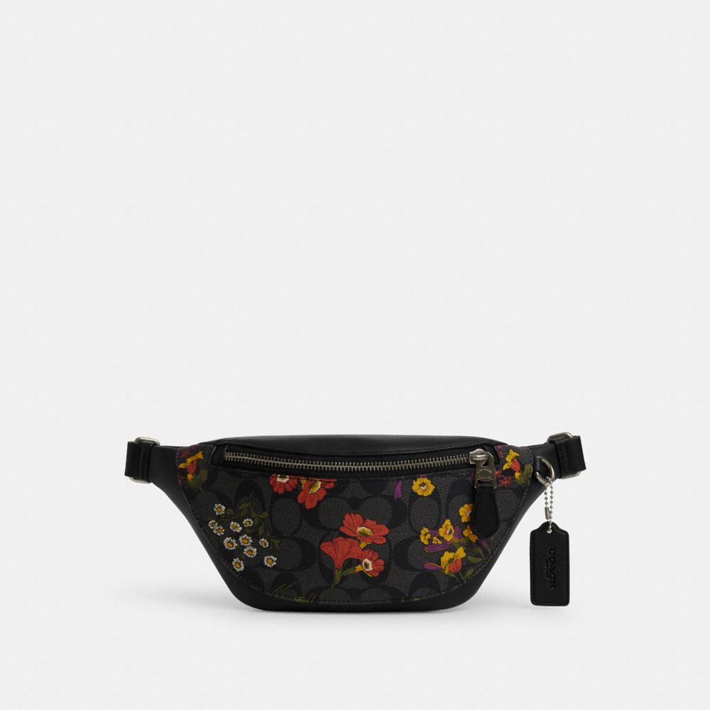 COACH CR189 Warren Mini Belt Bag In Signature Canvas With Floral Print Gunmetal/Charcoal Multi