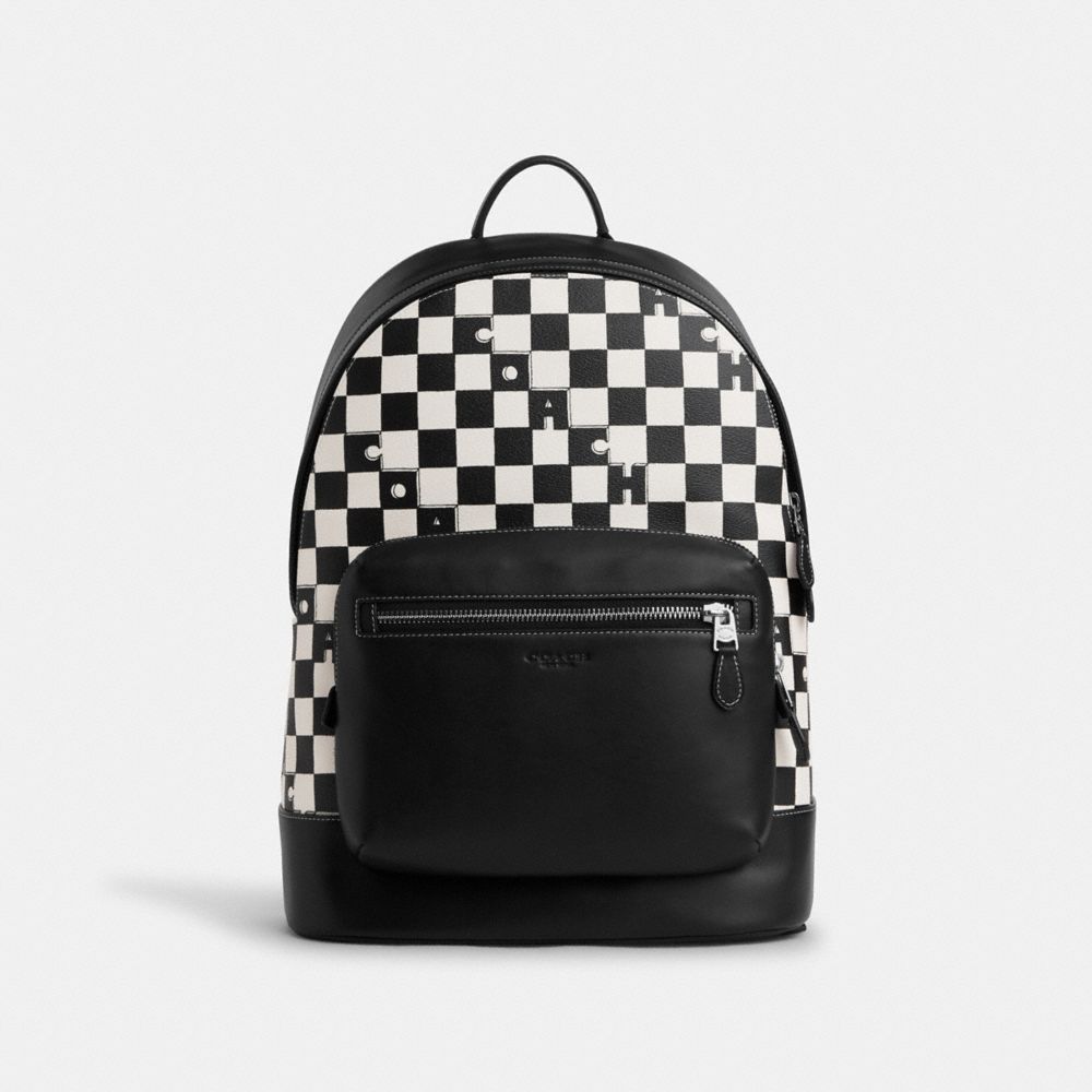 COACH CR207 West Backpack With Checkerboard Print Silver/Black/Chalk