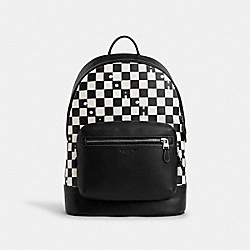 COACH CR207 West Backpack With Checkerboard Print SILVER/BLACK/CHALK