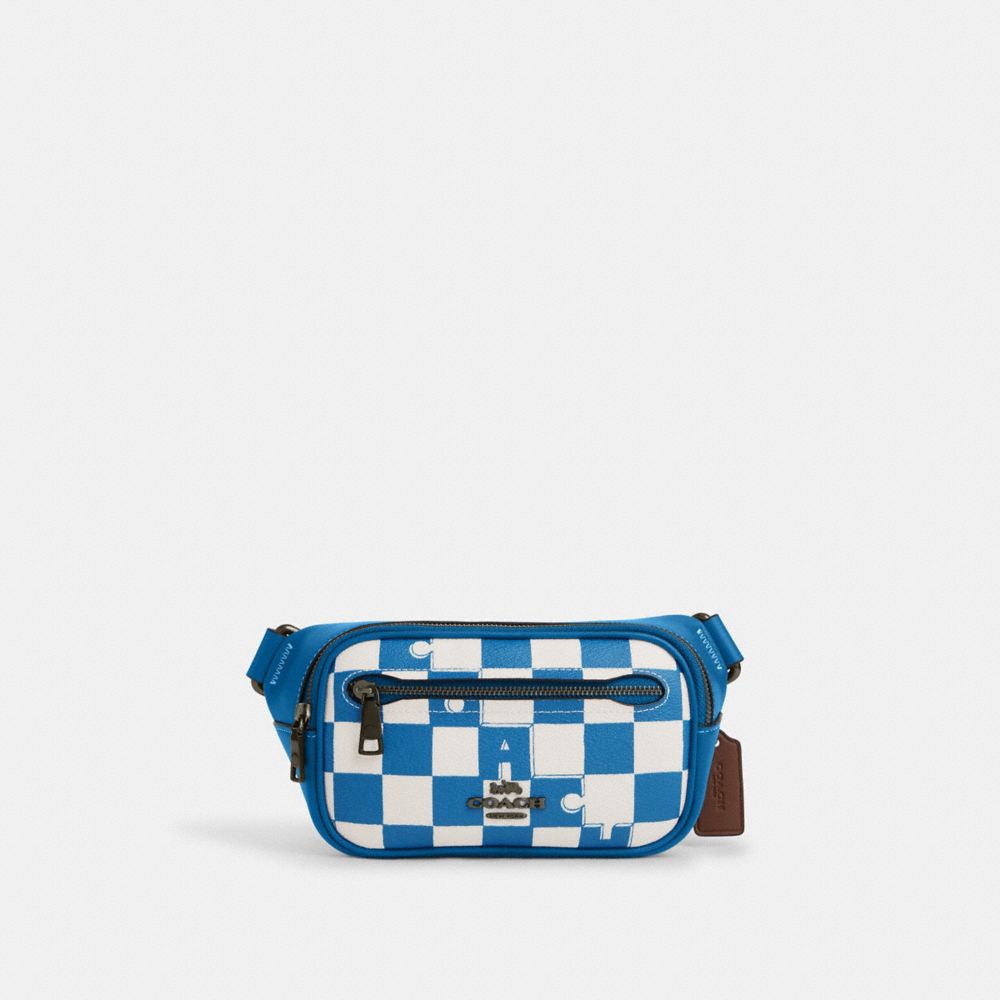 COACH CR210 Elias Mini Belt Bag With Checkerboard Print BLACK ANTIQUE NICKEL/BLUE JAY/CHALK