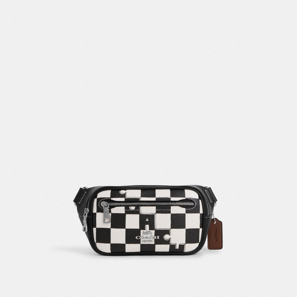 COACH CR210 Elias Mini Belt Bag With Checkerboard Print Silver/Black/Chalk