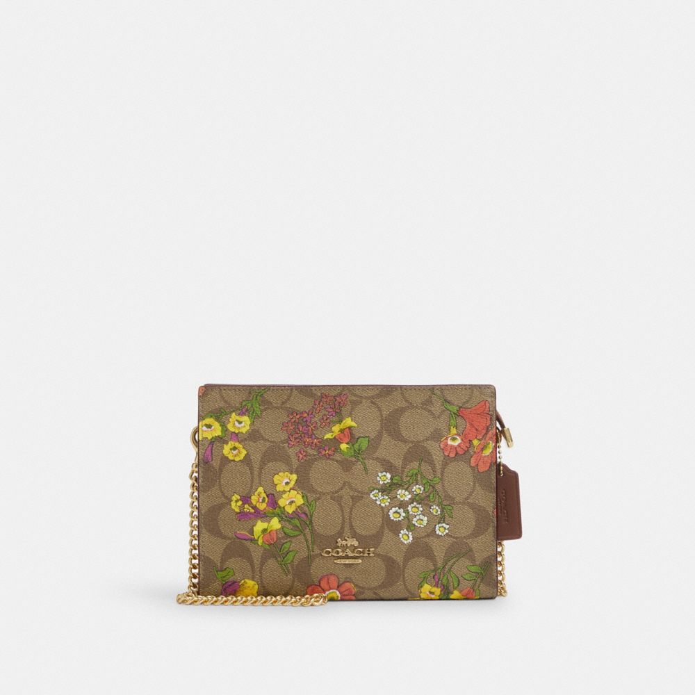 COACH CR240 Slim Crossbody In Signature Canvas With Floral Print GOLD/KHAKI MULTI