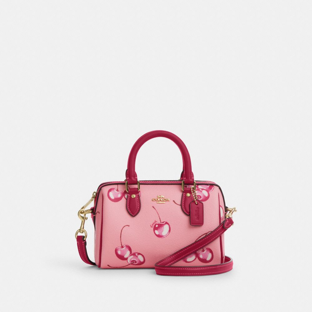 Mini Rowan Crossbody With Cherry Print - CR245 - Im/Flower Pink/Bright Violet