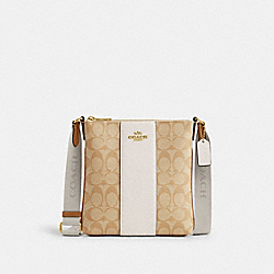 COACH CR248 Mini Rowan File Bag In Signature Canvas With Stripe IM/LIGHT KHAKI/CHALK LT SADDLE