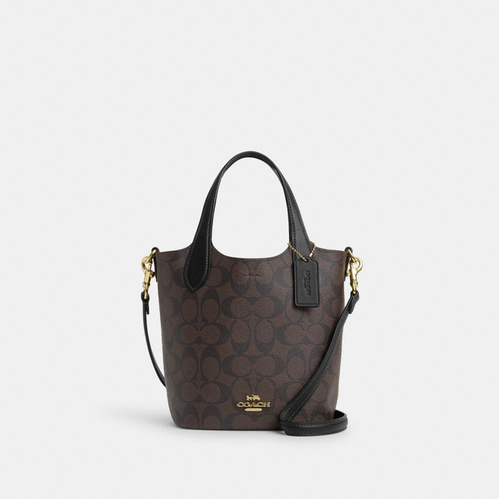 COACH CR256 Hanna Bucket Bag In Signature Canvas GOLD/BROWN BLACK