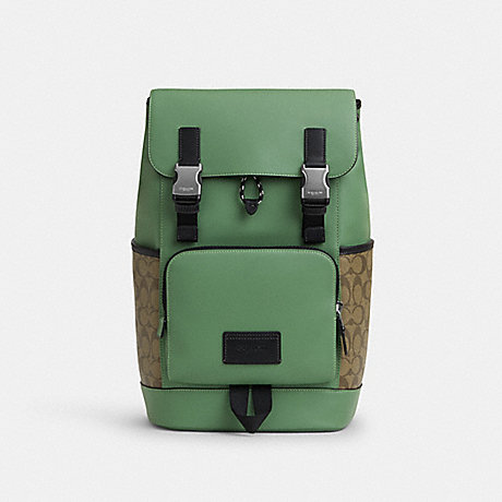 COACH CR258 Track Backpack In Colorblock Signature Canvas Sv/Khaki/Soft Green