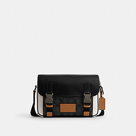 COACH CR267 Track Crossbody In Colorblock Signature Canvas Black Antique Nickel/Charcoal/Chalk/Light Saddle