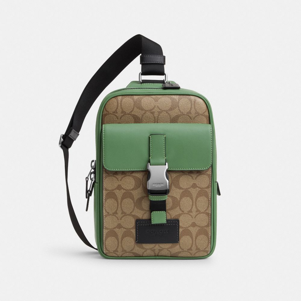 COACH CR268 Track Pack In Colorblock Signature Canvas Sv/Khaki/Soft Green