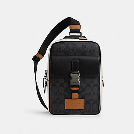 COACH CR269 Track Pack In Colorblock Signature Canvas Black-Antique-Nickel/Charcoal/Chalk/Light-Saddle