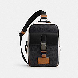 COACH CR269 Track Pack In Colorblock Signature Canvas BLACK ANTIQUE NICKEL/CHARCOAL/CHALK/LIGHT SADDLE
