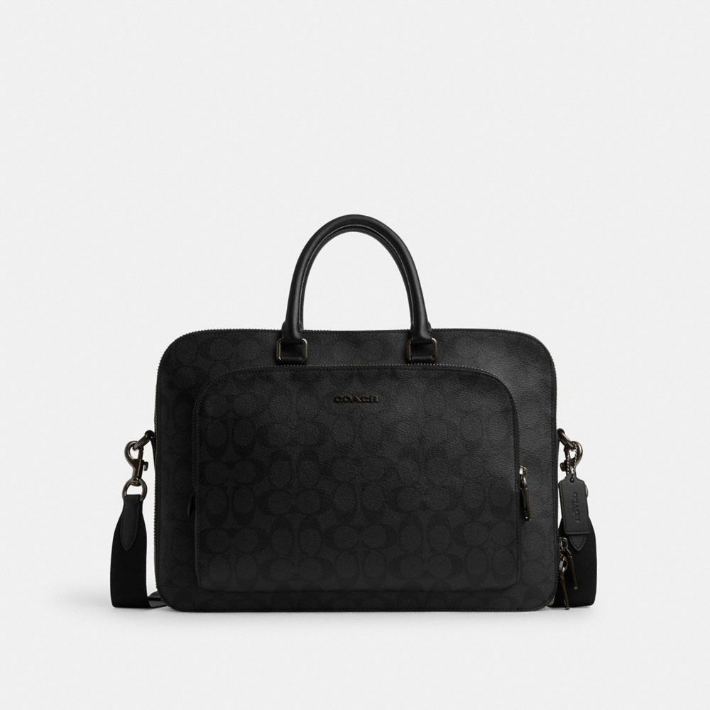 COACH CR274 Ethan Brief In Signature Canvas Gunmetal/Black/Black