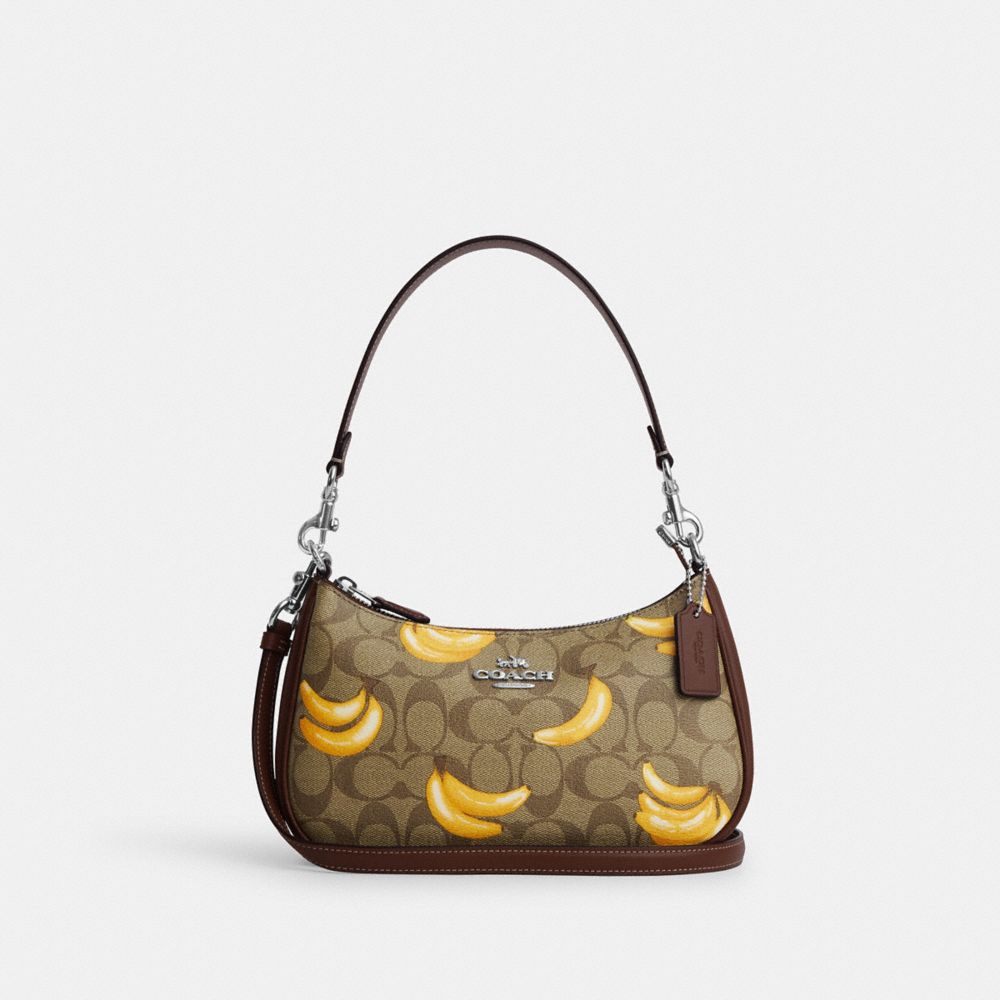 COACH CR289 Teri Shoulder Bag In Signature Canvas With Banana Print SILVER/KHAKI/DARK SADDLE