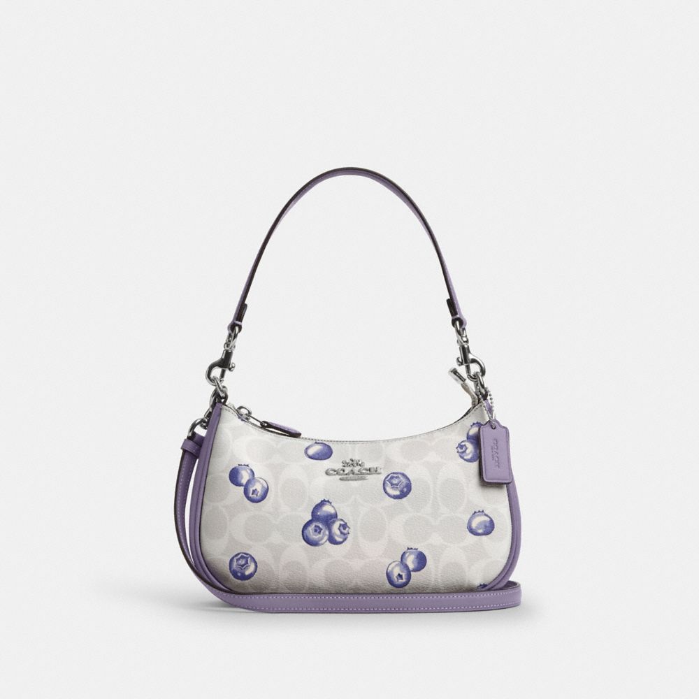 COACH CR292 Teri Shoulder Bag In Signature Canvas With Blueberry Print Silver/Chalk/Light Violet