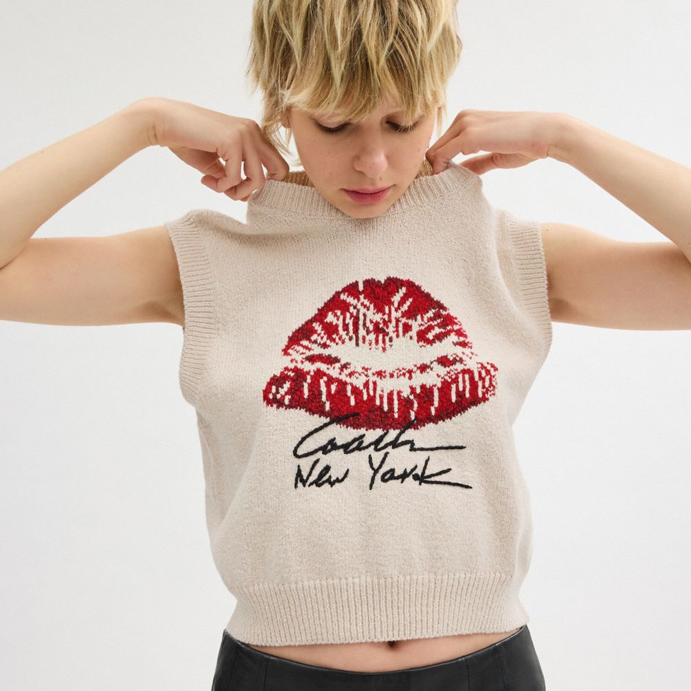 SIGNATURE KISS PRINT SWEATER VEST