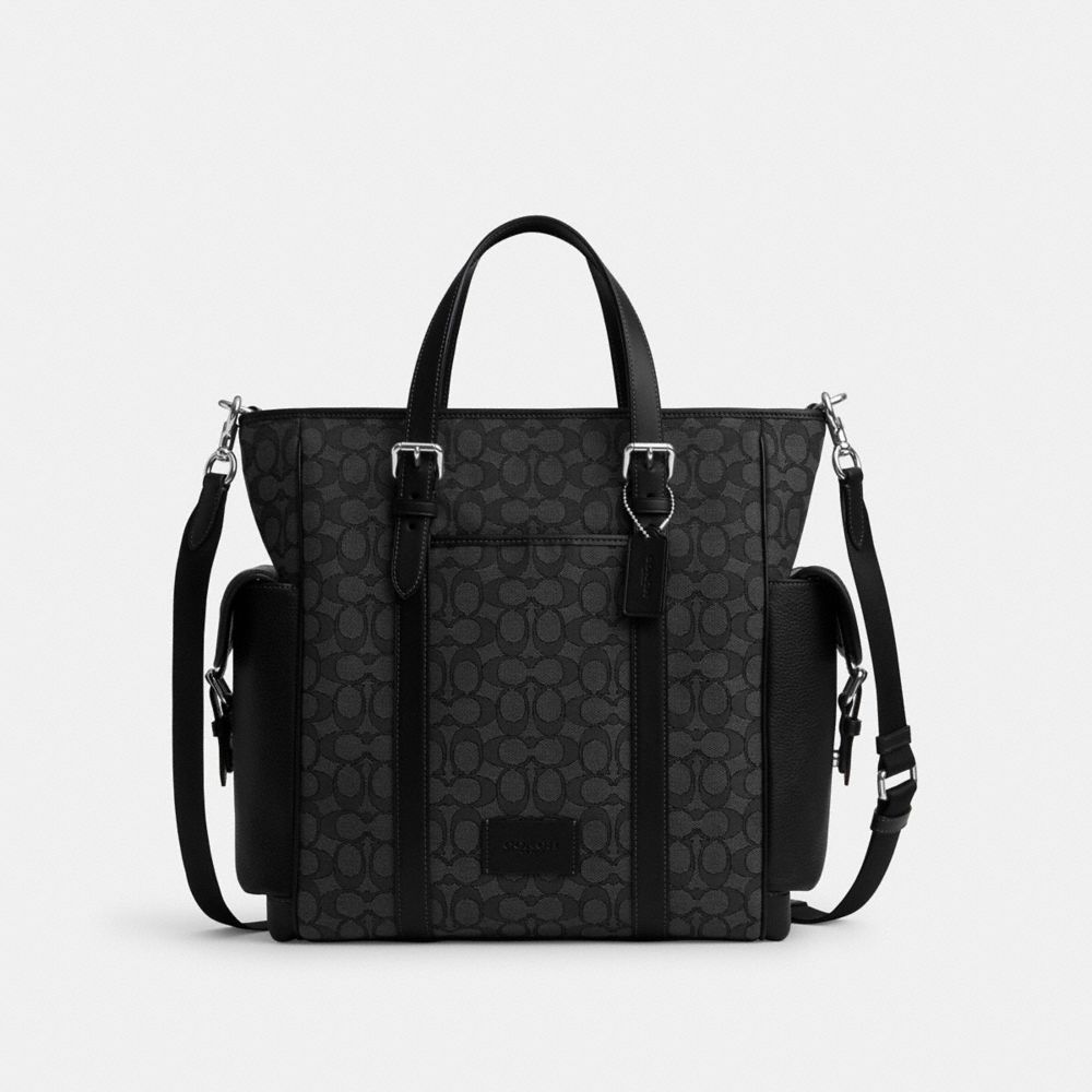 Sprint Tote In Signature Jacquard - CR325 - Silver/Charcoal/Black