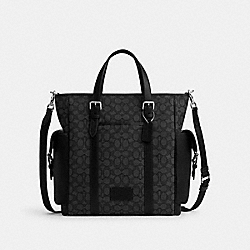 Sprint Tote In Signature Jacquard - CR325 - Silver/Charcoal/Black