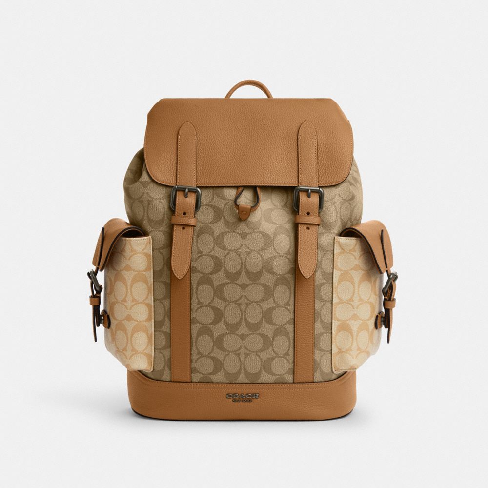 Hudson Backpack In Colorblock Signature Canvas - CR335 - Gunmetal/Light Saddle Multi