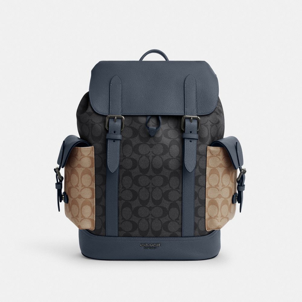 Hudson Backpack In Colorblock Signature Canvas - CR335 - Qb/Charocal/Khaki/Denim