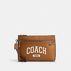 COACH CR355 Carry All Pouch With Varsity SILVER/LIGHT SADDLE