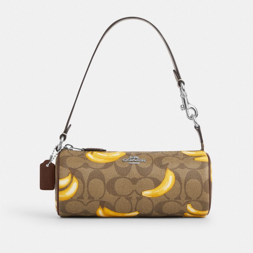 Nolita Barrel Bag In Signature Canvas With Banana Print - CR368 - Silver/Khaki/Dark Saddle