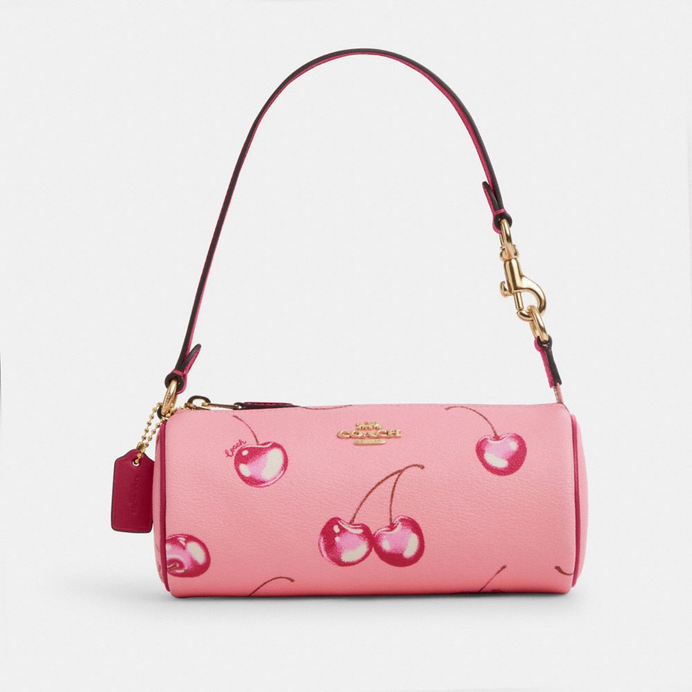 COACH CR371 Nolita Barrel Bag With Cherry Print IM/FLOWER PINK/BRIGHT VIOLET